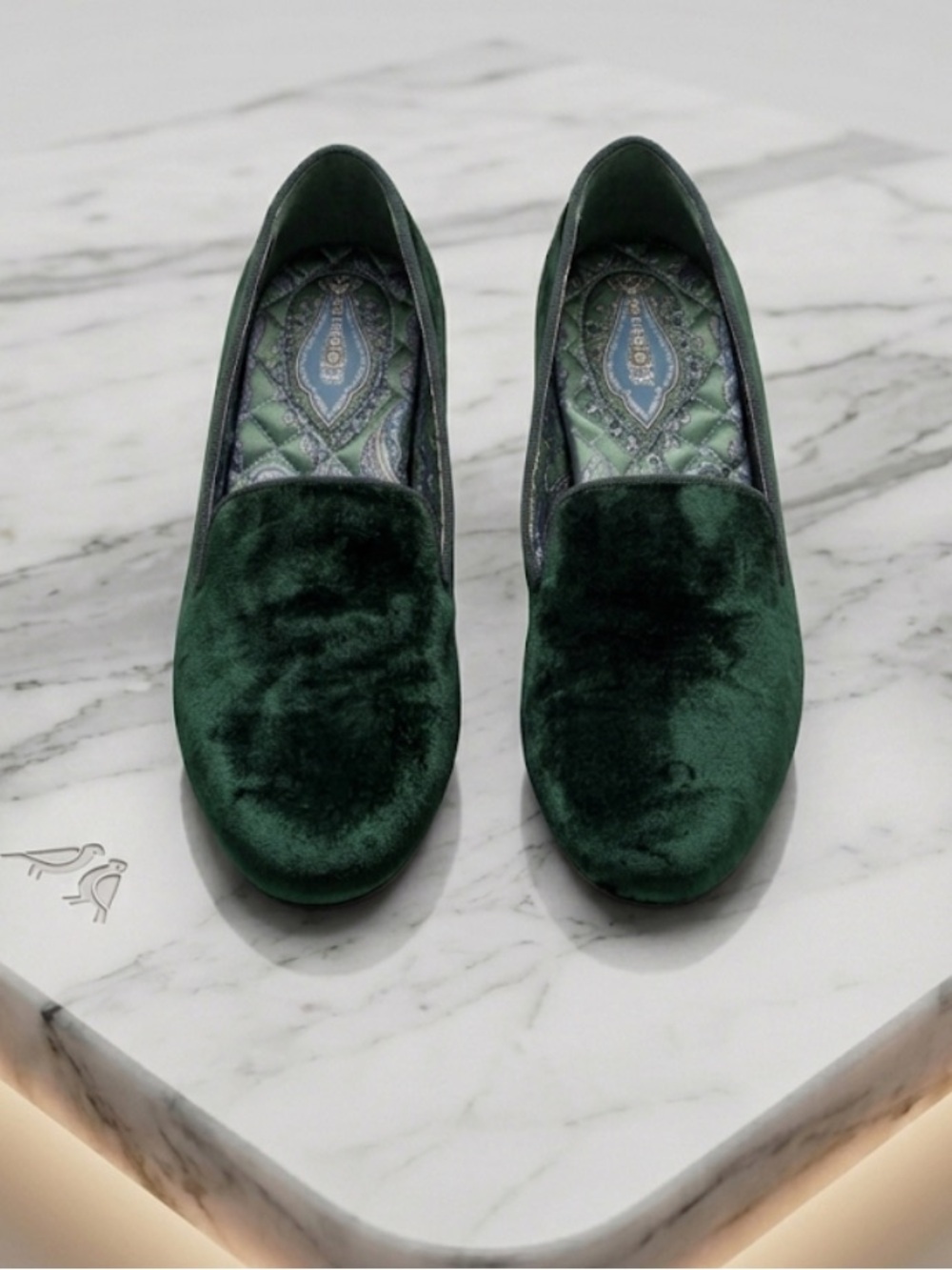 Birdies starling Green velvet ‎ flats slip on loafer Size 7.5